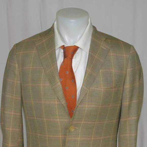 Isaia Base S Silk Blend Check Overplaid Three Button Sport Coat 38R